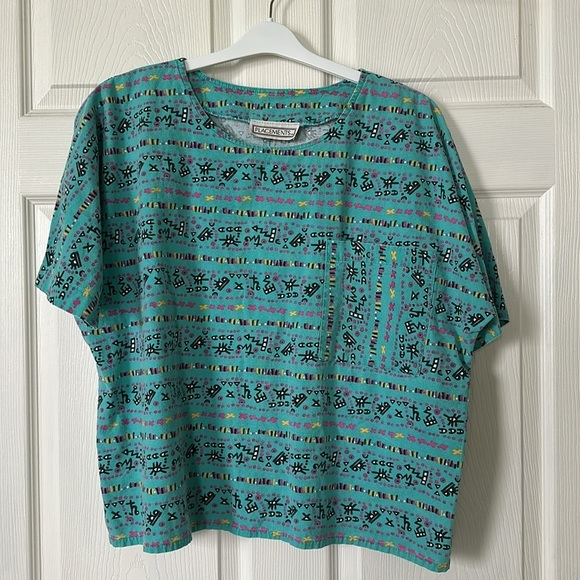 Placements Women’s Teal Peruvian Patterned Crop Shirt - Picture 1 of 5